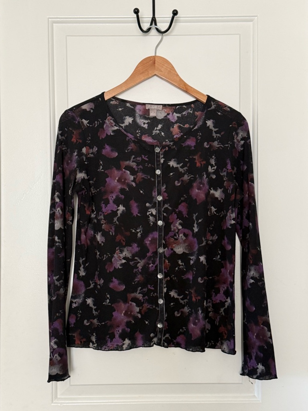 Floral Print Long-Sleeve Cardigan - Purple/Black